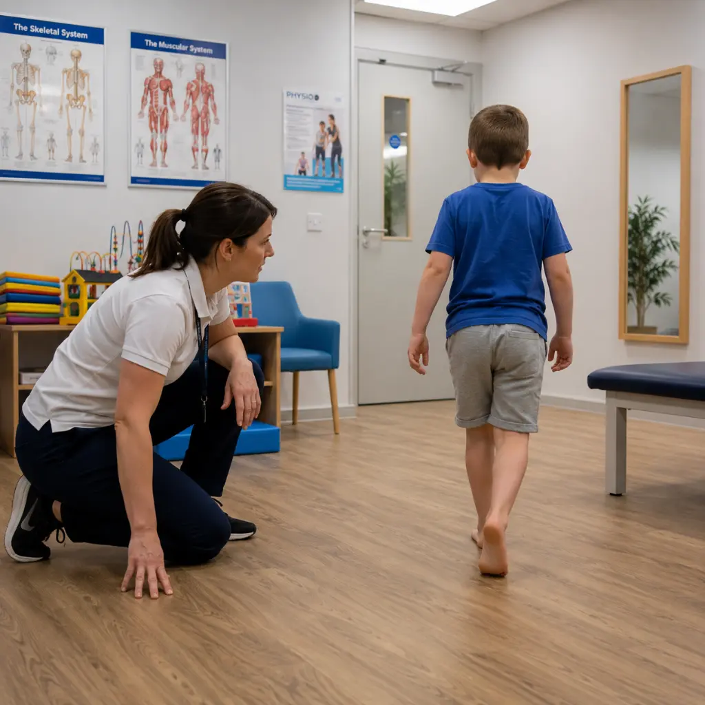 Child walking assessment during paediatric physiotherapy session