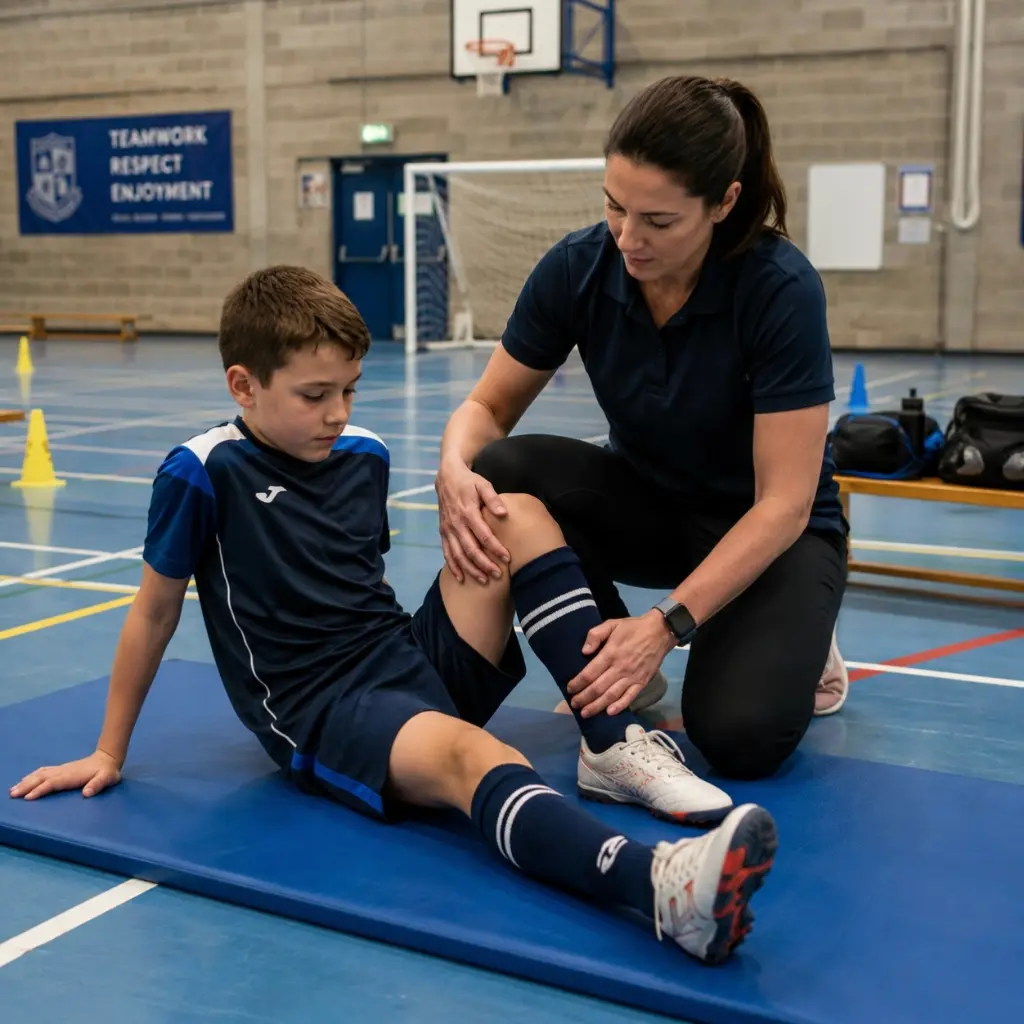 Sports physiotherapy support for child with knee and hip pain